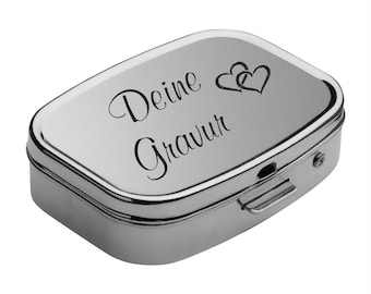 Schmalz® pill box POSADAS with engraving silver metal personalized with name individual hinged lid 2 compartments for a birthday