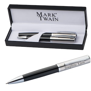 Writing set MARK®TWAIN rotary ballpoint pen and rollerball 2pcs. Metal with laser engraving gift box birthday 10759