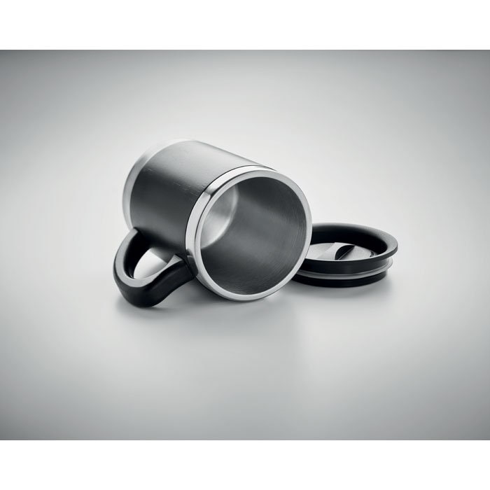 Schmalz® Tazza Termica In Bambù E Acciaio Inox 250 Ml Con Incisione Laser Personalizzabile, Nera Con Manico