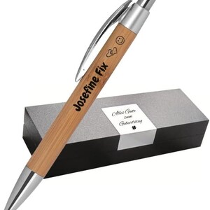 Bamboo ballpoint pen with engraving | blue writing refill | unique pens with names personalized gifts | with desired engraving
