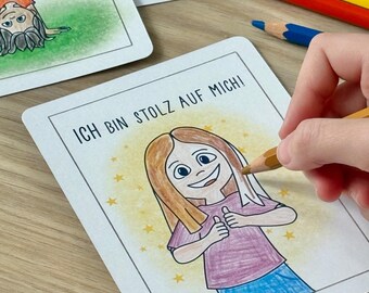 Affirmationskarten für Kinder zum Ausmalen | Mutmachkarten | Positive Gedanken & Achtsamkeit | Geschenk zur Einschulung oder zum Geburtstag