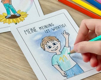 Affirmationskarten für Kinder zum Ausmalen | Mutmachkarten | Positive Gedanken & Achtsamkeit | Geschenk zur Einschulung oder zum Geburtstag