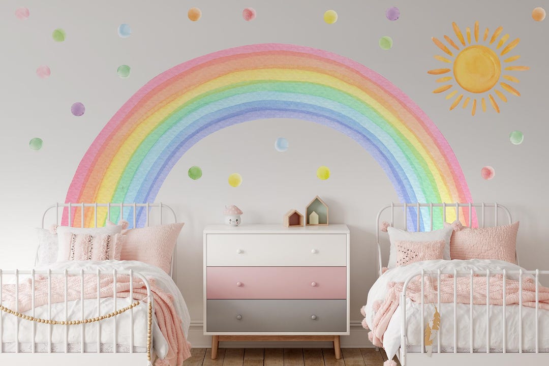 Watercolor Rainbow Wall Decals: Peel & Stick Nursery Mural - Etsy New ...