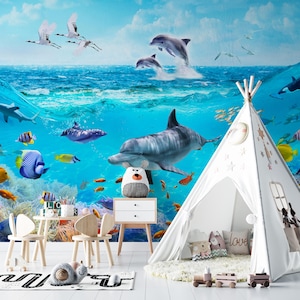 Dolphin Wallpaper Mural: Underwater Nursery, Peel & Stick Removable