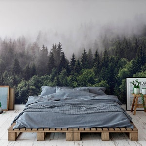 Foggy Forest wallpaper removable misty forest wall mural for home bedroom tree wall art decal Peel & Stick Foggy Forest C-10