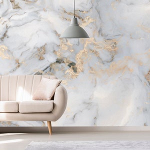 Marble Wall Mural: Gold Abstract Scandinavian Peel and Stick Wallpaper