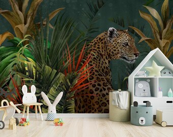 Jungle Animals Removable Wallpaper: Peel & Stick Leopard Wall Mural