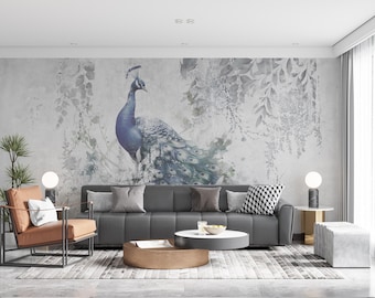 Mural de pavo real: arte de pared extraíble con autoadhesivo