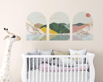 Conjunto de vinilos decorativos de pared estilo Boho Arch, adhesivo de pared abstracto de mármol con paisaje, decoración de pared para guardería, vinilo decorativo autoadhesivo para pared, vinilo decorativo neutro para habitación infantil.