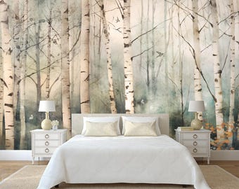 Abnehmbare Tapete - Abziehen und Aufkleben von Birken