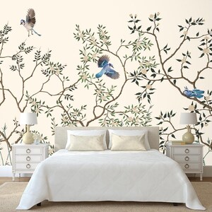 Birds and Flowers Removable Wallpaper - Vintage Peel and Stick Wall Mural