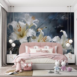 Watercolor Floral Peel and Stick Wallpaper: Girls Bedroom Wall Mural