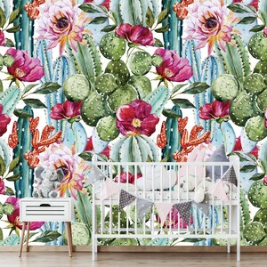 Sukkulente florale abnehmbare Tapete, Aquarell Blumen Rosen und Kaktus Tapete Peel and Stick Selbstklebend Minimalistische Tapete