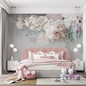 Peel and Stick Floral Wallpaper Mural: Watercolor Peonies Bouquet