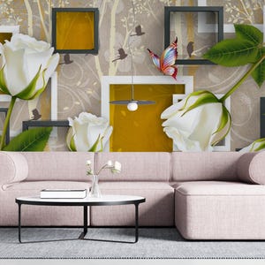 Floral Peel and Stick Wallpaper Mural: Removable Nursery Wall Decor
