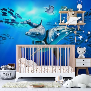 Dolphin Wallpaper Mural: Underwater Nursery, Kids Room - Peel & Stick