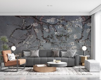 Floral Oil Painting Removable Wallpaper: Van Gogh Style Peel and Stick Wall Mural