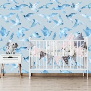 Abstrakt fliegender Vogel Abnehmbare Tapete, Peel and Stick, selbstklebend handgemalt Tier Illustration Wandbild, Kinderzimmer Tapete C-26