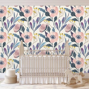 Vintage Floral Peel and Stick Wallpaper: Watercolor Nursery Wall Mural