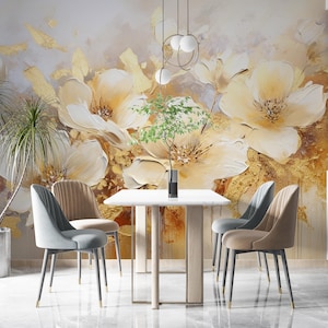 Peel and Stick Floral Wallpaper Mural: Hand-Painted Peonies, Removable Wall Art