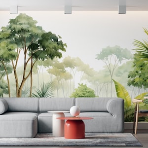 watercolor forest trees removable wallpaper Peel and Stick Self-Adhesive Landscape trees Wall Mural Living Room Traditional Wallpaper