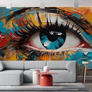 Abstract Eyes Peel and Stick Wallpaper: Watercolor Wall Mural