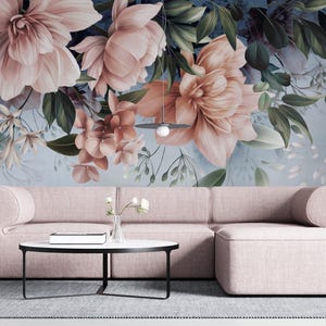 Floral Watercolor Peel and Stick Wallpaper Mural: Self-Adhesive Removable Flowers