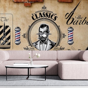 Barber shop poster for Salon removable wallpaper Peel and Stick Self-Adhesive Barber Shop Wall Graphics Hair Cuts Vintage Wallpaper