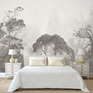Vintage Landscape Peel and Stick Wallpaper Mural: Removable Trees Wall Art