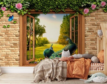 Stone Window View Wallpaper Mural - Peel and Stick Landscape Wall Art