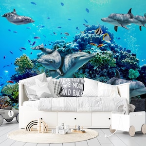 Dolphin Wallpaper Mural: Underwater Nursery, Kids Room Decor