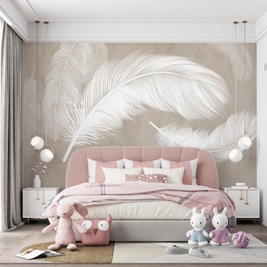 white feathers removable wallpaper Peel and Stick Self-Adhesive feathers Wall Mural modern Living room, bedroom Mural