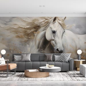 Abstract art, hand-painted horse removable wallpaper Peel and Stick Self-Adhesive watercolor Wall Mural Living Room Traditional Wallpaper