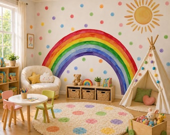 Watercolor Rainbow Wall Decals: Polka Dot Nursery Decor Peel & Stick Nursery Mural