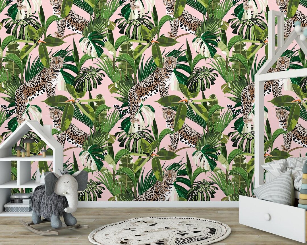 Tropical Tiger Leopard Peel and Stick Wallpaper - Exotic Floral Wall ...