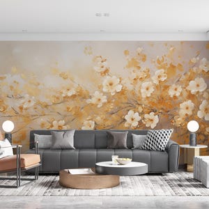 Floral Peel and Stick Wallpaper Mural: Hand-Painted Watercolor Flowers