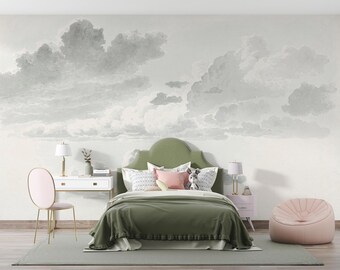Papel tapiz de cielo azul suave: mural de pared de nubes de cielo sereno, despegable y adhesivo, mural de pared de ensueño y tranquilidad, decoración para sala de estar y dormitorio