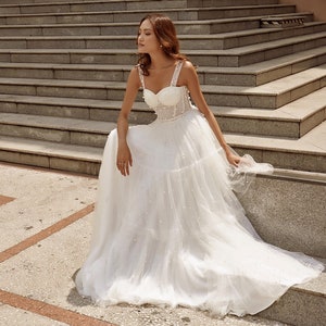 DANA - Aline wedding dress with corset bodice, tiered skirt