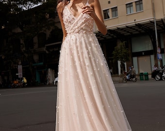 EMMA - Sparkling A-line wedding dress in blush