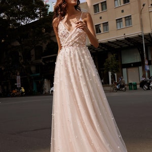 EMMA - Sparkling A-line wedding dress in blush