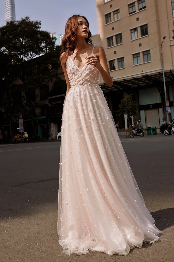 EMMA Funkelndes A-Linie Hochzeitskleid in blush - Etsy Schweiz