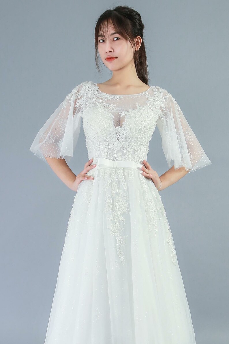 Bridal Wedding Dress Aline Flutter Sleeves Etsy