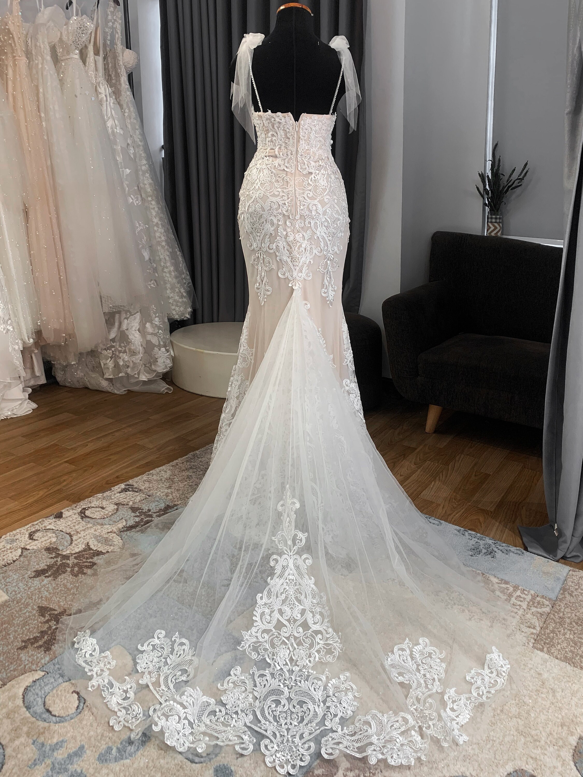 LENKA Fit & flare lace wedding dress with V-neck straps | Etsy