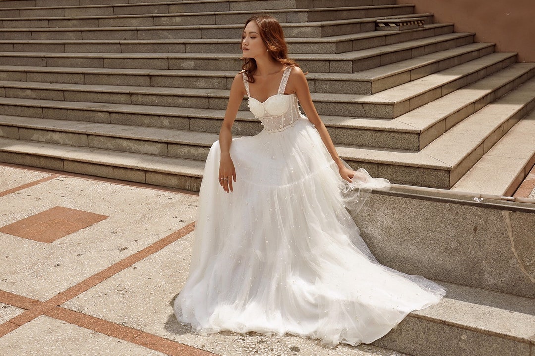 DANA - Aline wedding dress with corset bodice, tiered skirt DANA - Aline wedding dress with corset bodice, tiered skirt