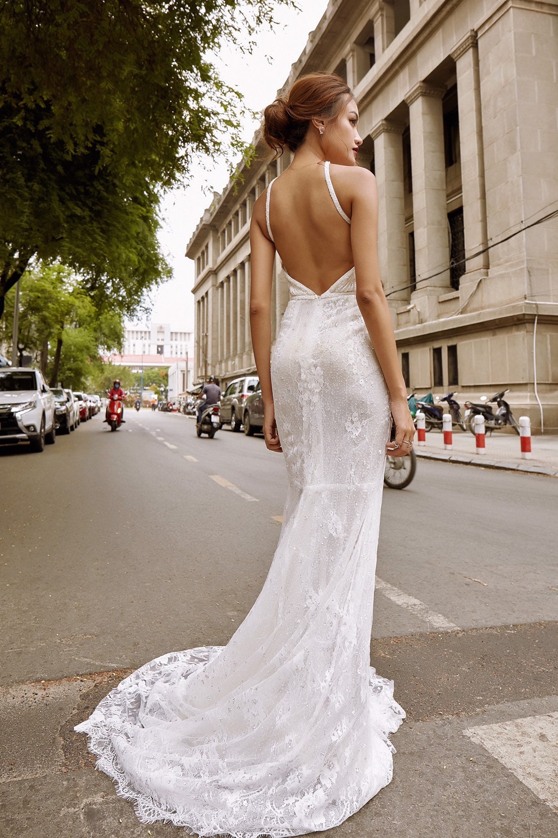 Halter Neck Bridal Dress Backless With Sparkle Chantilly Lace Sleeveless/  Reception, Destination Wedding Dress - (FLORENCE) - Etsy Australia