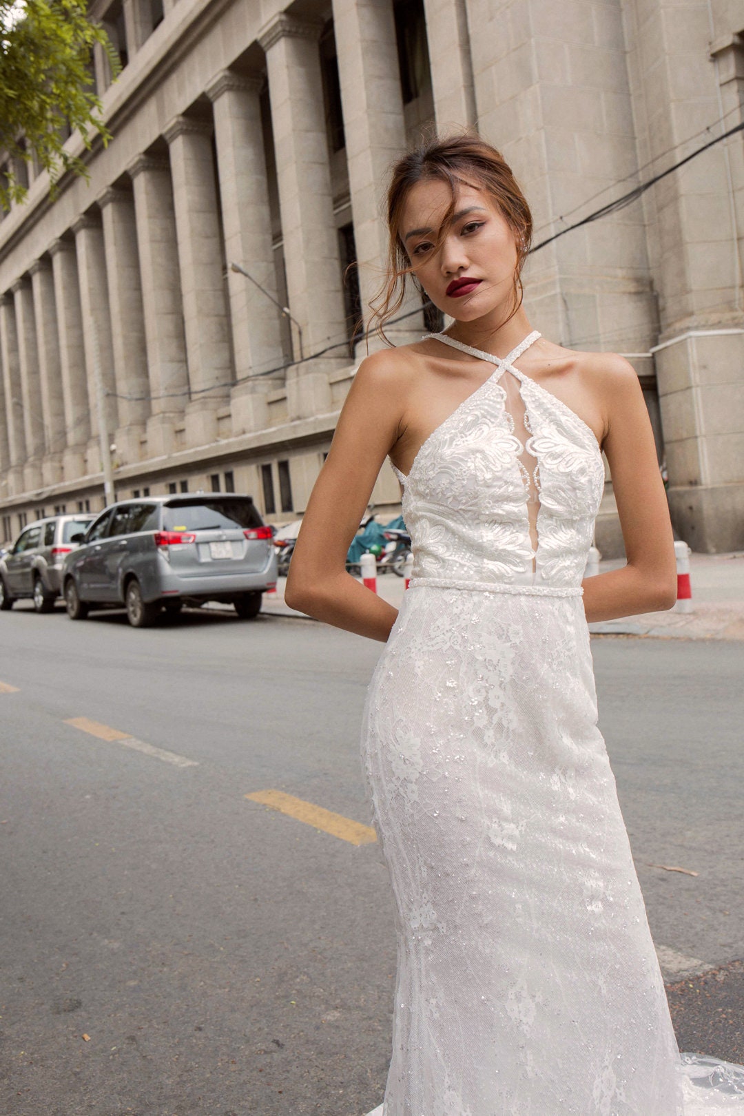 sachin and babi light blue dress Halter Wedding Dresses & Gowns
