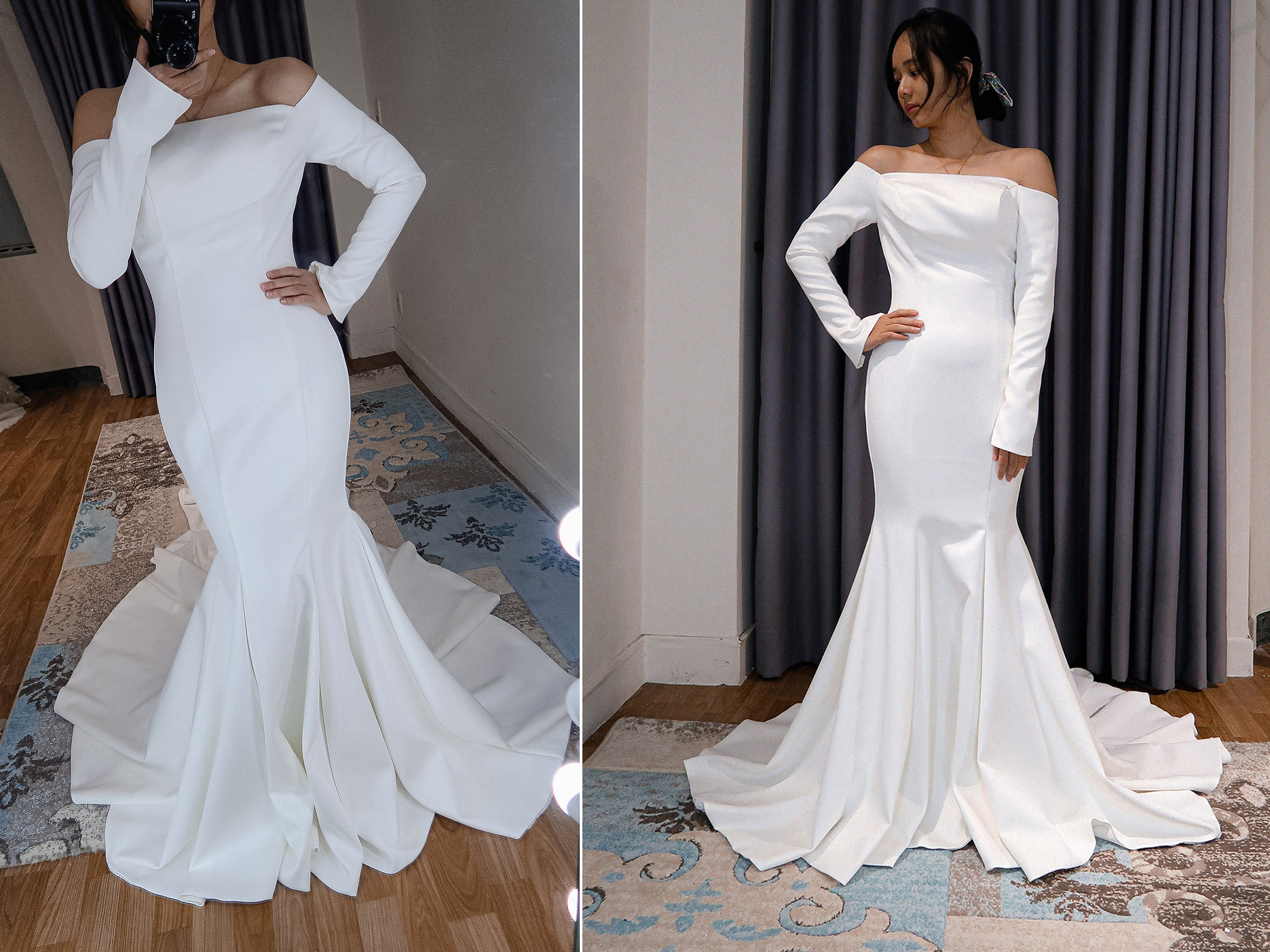 Off the shoulder Princess Wedding Dress with Satin Outer Skirt CW2513