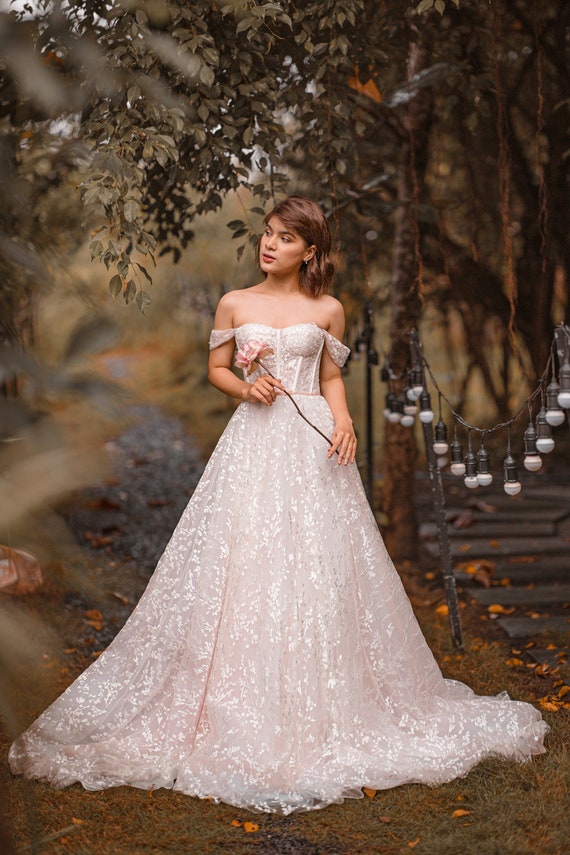 MANDY Vestido de novia Blush Aline con manga caída - Etsy México MANDY Vestido de novia Blush Aline con manga caída - Etsy México