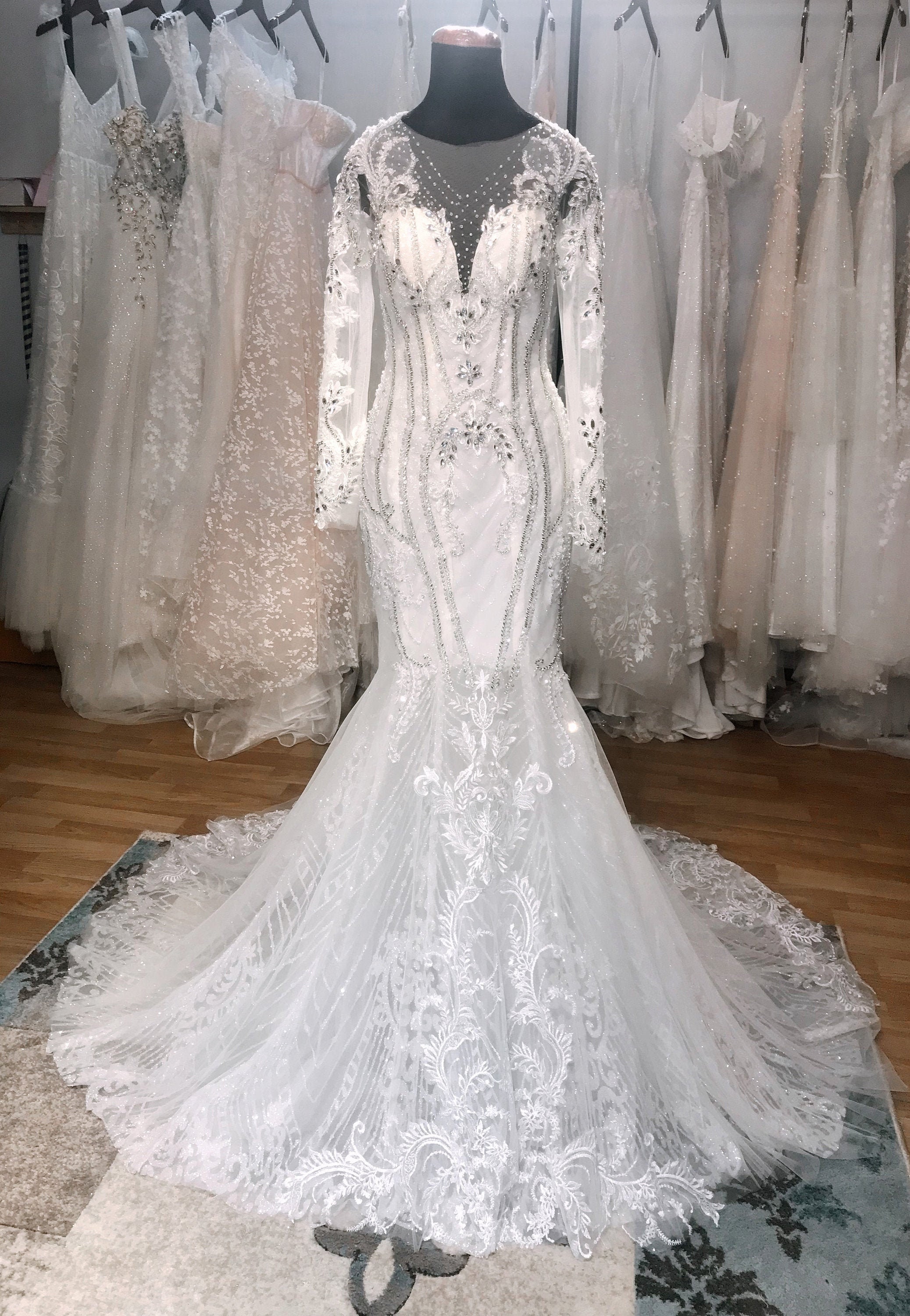 Beading Mermaid Wedding Dress With Long Sleeve For Luxurious Etsy Beading Mermaid Wedding Dress With Long Sleeve For Luxurious Etsy