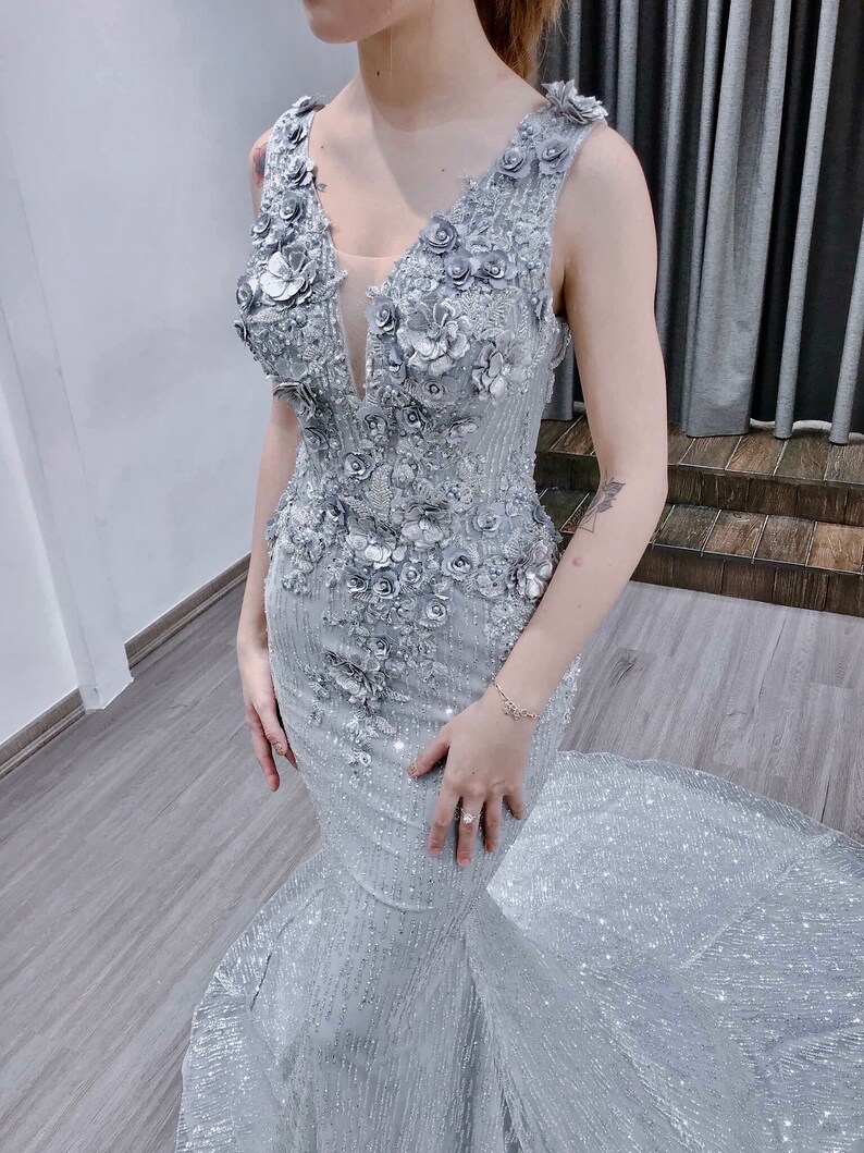 Sparkly Mermaid Wedding Dress Bridal Gown Sleeveless Etsy